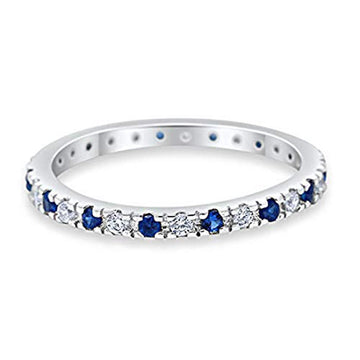 Full Eternity Wedding Band Design Simulated Blue Sapphire CZ 925 Sterling Silver
